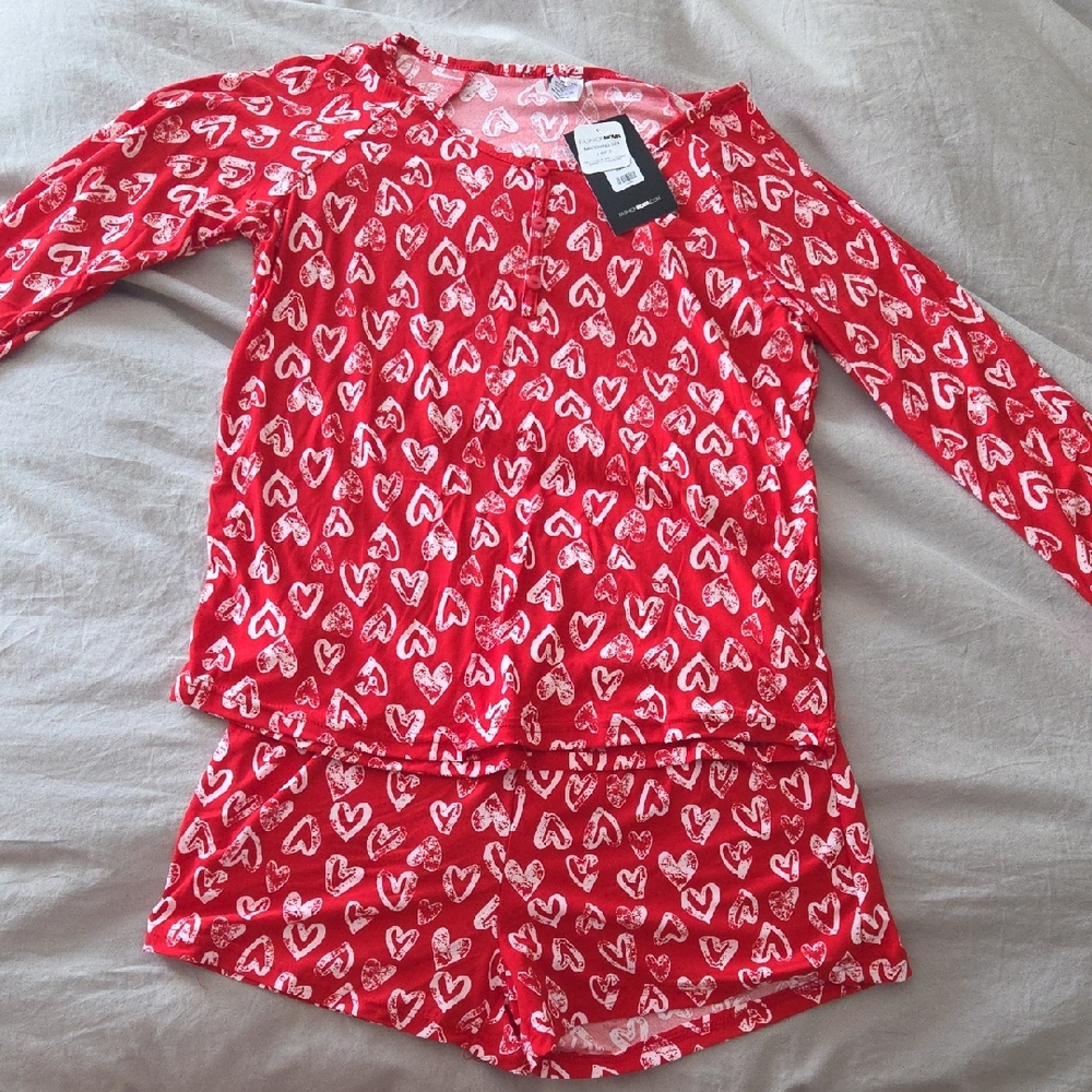 Fashion Nova Red and White Heart Pajama Set